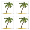 thumbnail image 1 of Palm Tree Coaster Set of 4, Cartoon Palm Tree Image Tropical Plant and Sand Serenity Nature Foliage Print, Square Hardboard Gloss Coasters, Standard Size, Green Brown, by Ambesonne, 1 of 2