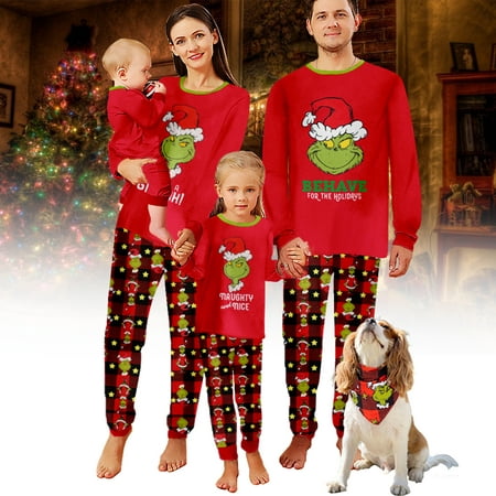 

LUXI Plus Size Family Christmas Pajamas Classic Nightwear Sets Family Matching Pajamas Sets Unisex Sizes Baby-Kids-Adult-Dogs