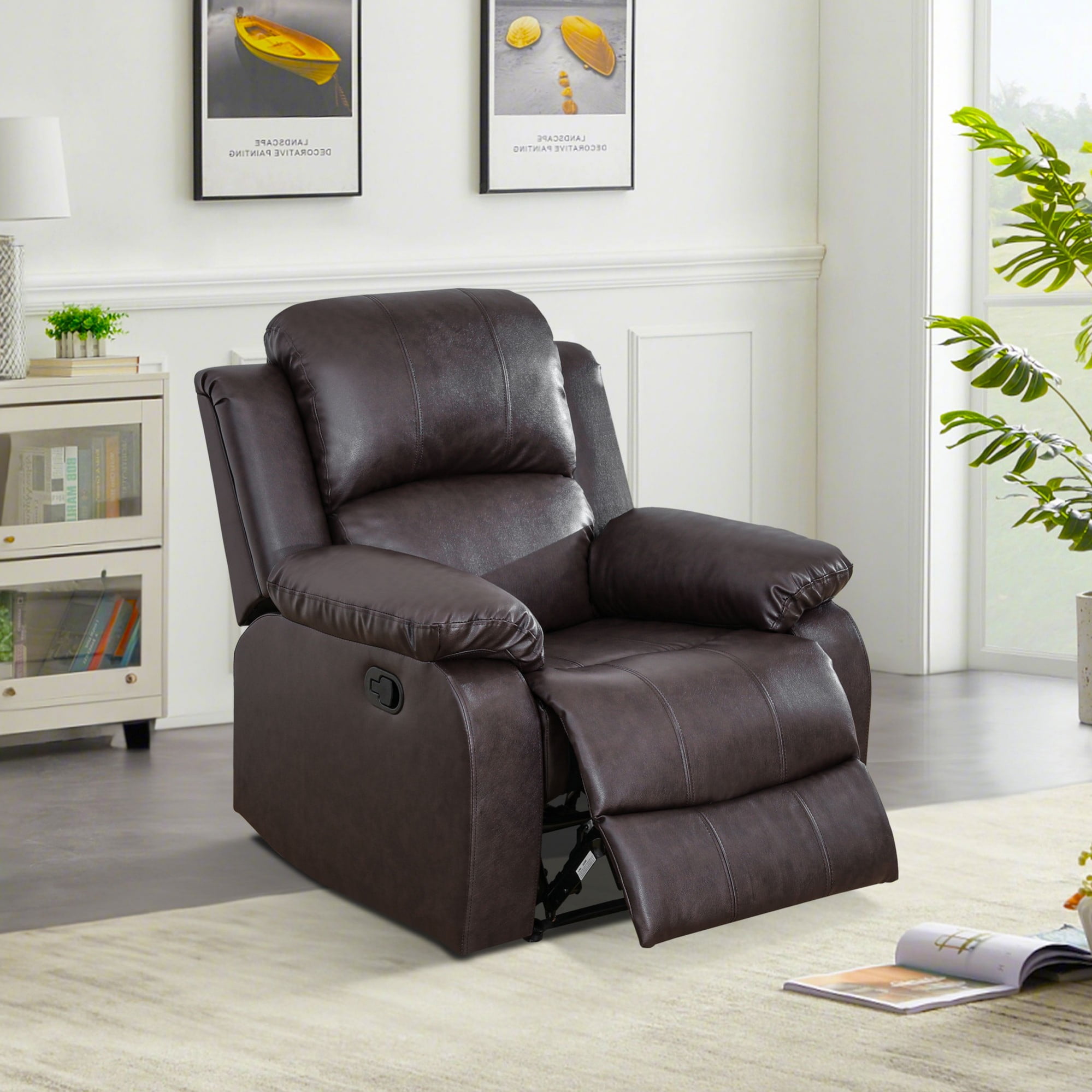 Gewnee Brown 3-Piece Living Room Air Leather Recliner Sofa Set with Console & Cup Holders