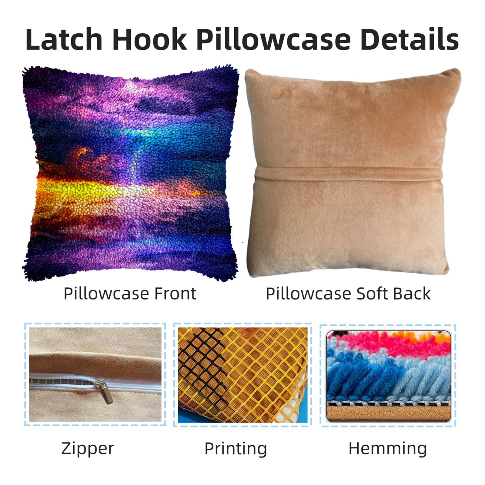 Colorful Sky Clouds Lightning DIY Latch Hook Pillow Kits for Adults Printed Pillowcase Crochet Yarns Hooking Handmade Pillow Cover Cushion for Home Sofa Decoration 17x17inch