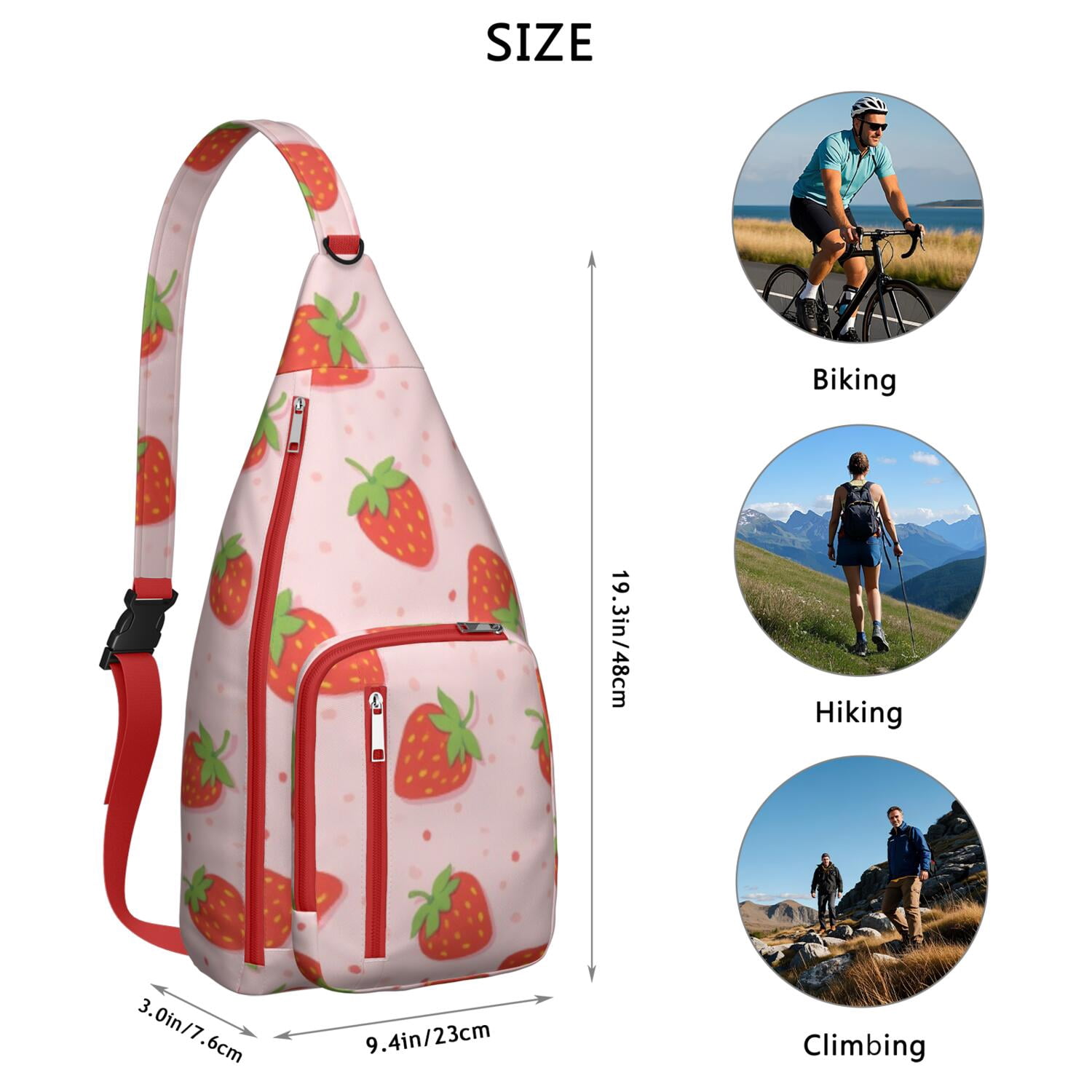 Fashion Crossbody Sling Bag Strawberry Trendy Sling Backpack for Women/Men Adjustable Lightweight Travel Hiking Casual Daypack for Women Men