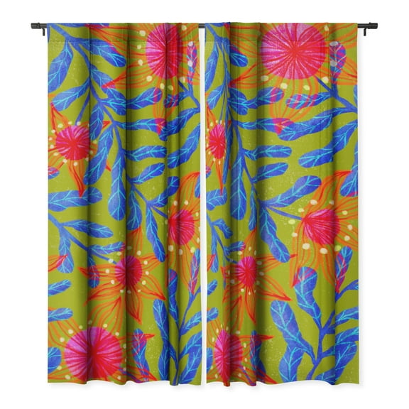 Society6 Sewzinski Bright Flowers On Green Single Panel Room Darkening Window Curtain 50" x 84"