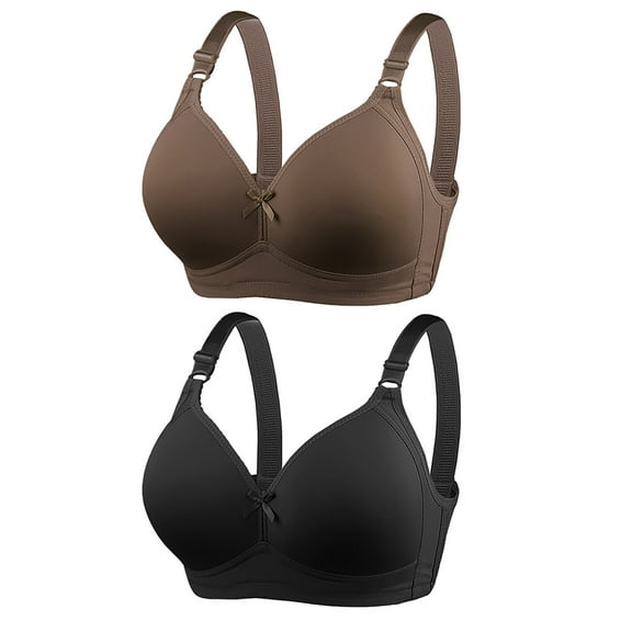 2PC Bras for Women No Underwire No Steel Ring Breathable Solid Color Underwear Comfortable Full Coverage Push Up Sports Bra,Black,46 B