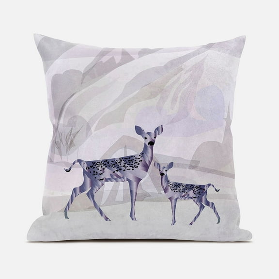 Curious Deer Indoor/Outdoor Pillow with Removable Cover in Beige Black Purple Brown18x18