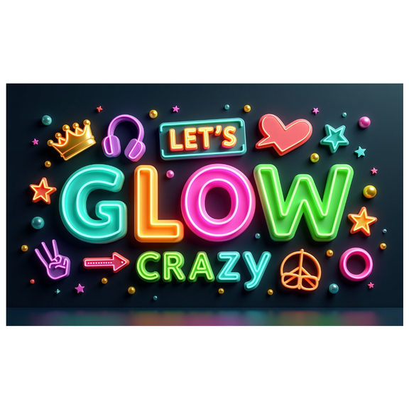 Neon Theme LET'S GLOW CRAZY Fun Party Banner for Night Event Celebration Indoor Use