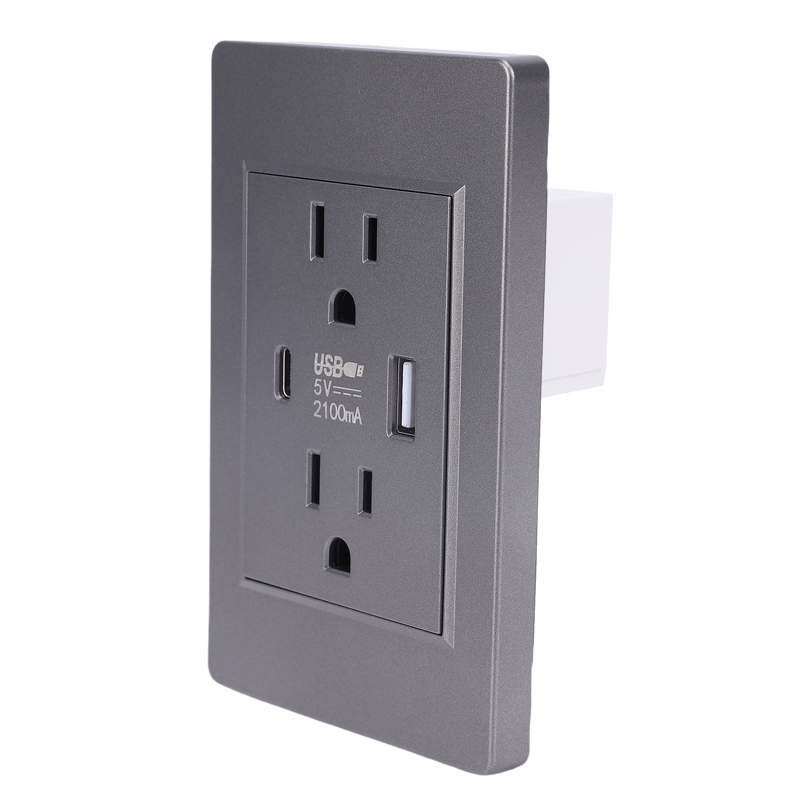 Electrical Wall Outlet Receptacle 15A Flame Retardant PC Decorator Socket with USB and Type C Charging Ports Gray 1 Pack 110V-240V / 28.3x46.5 in / 72x118 mm