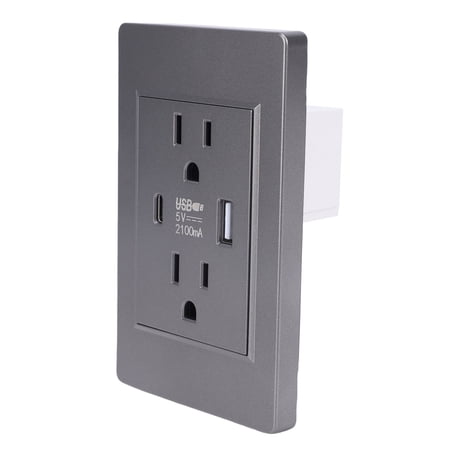 Riousery 15A Electrical Wall Outlet with USB and Type C Port, PC Flame Retardant Receptacle for Home and Office, Gray US Plug (4.65 inches / 11.80 cm)