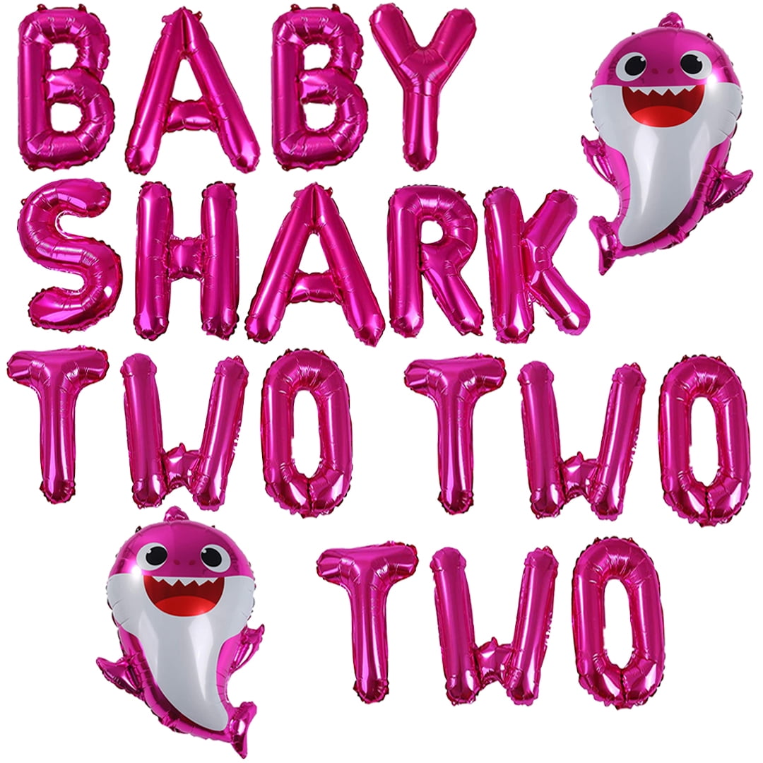 Pink Baby Shark Two Two Two Balloons Birthday Banner for Girl 2nd Birthday Decorations Cute Shark Themed Party