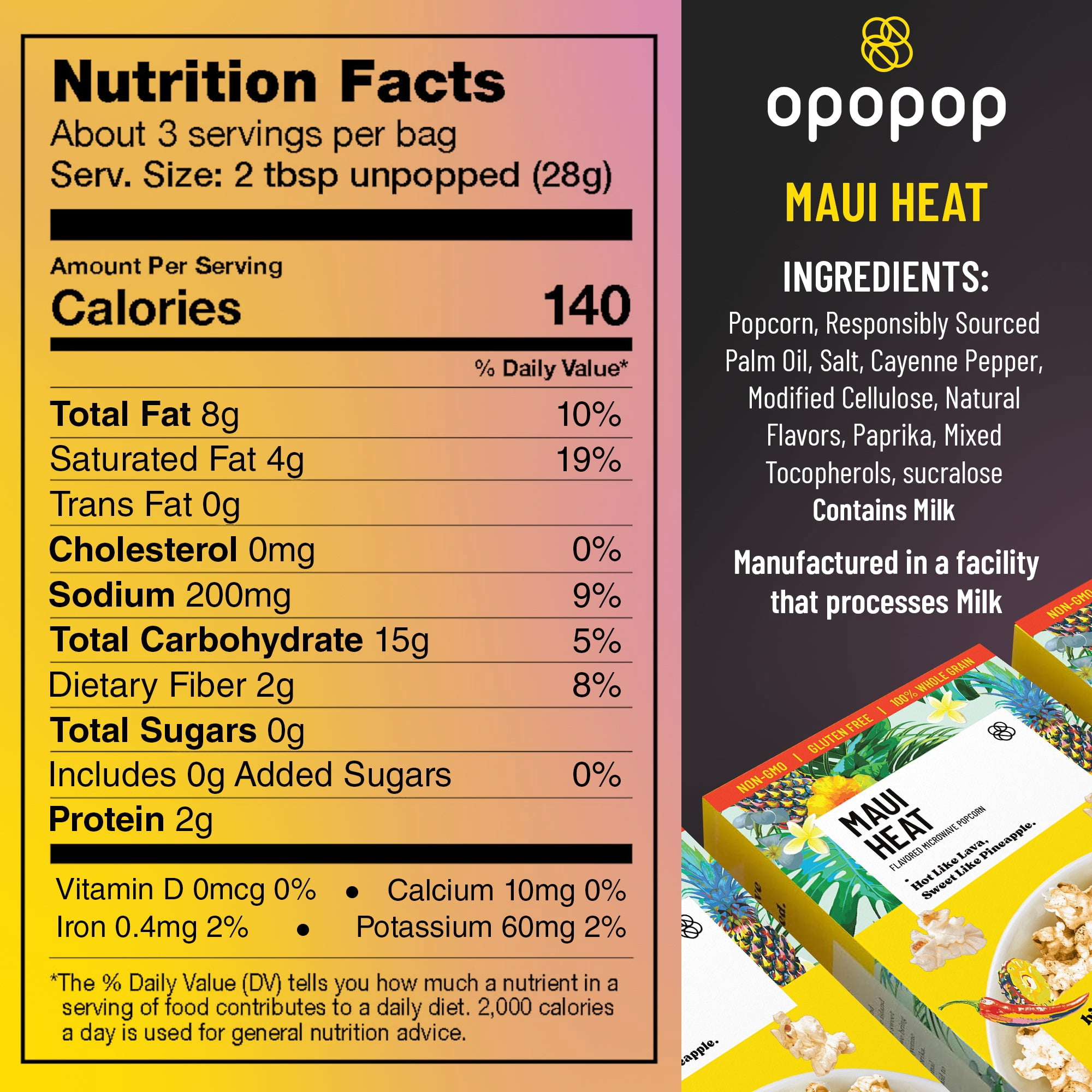 Opopop Microwave Popcorn Maui Heat Flavor 2.8oz/3ct
