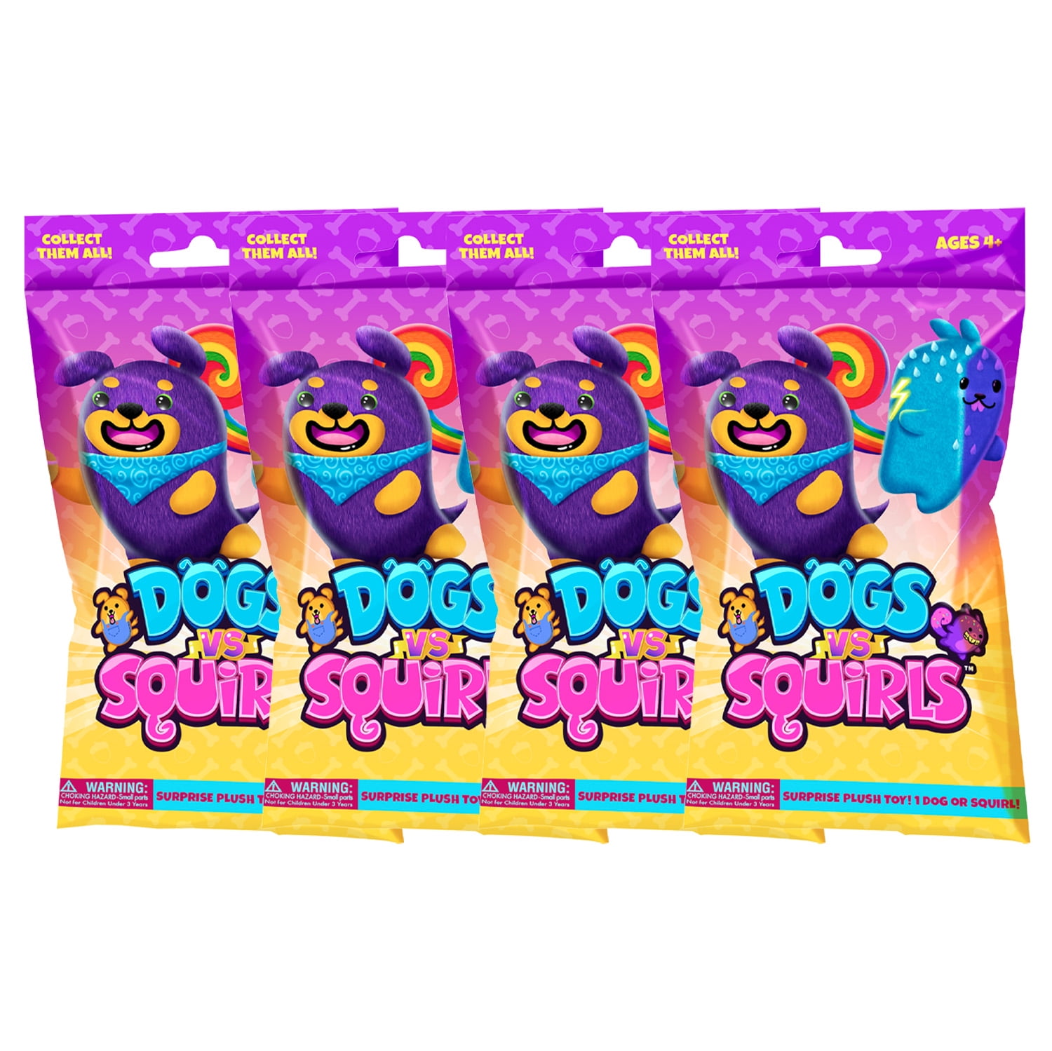Dogs vs Squirls Mystery Bag 4pk Bundle 4" SuperSoft & Bean