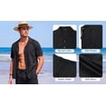 thumbnail image 6 of RICHCOIN Men 2 Piece Linen Outfit Beach Button Down Shirt Casual Loose Pant Sets, 6 of 7