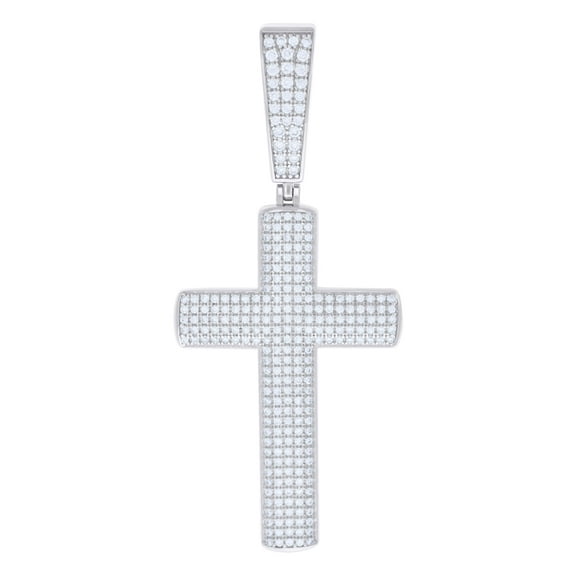 925 Sterling Silver Round Cut Moissanite Men's Classic Cross Pendant Religious Charm | 1.26 Ct.
