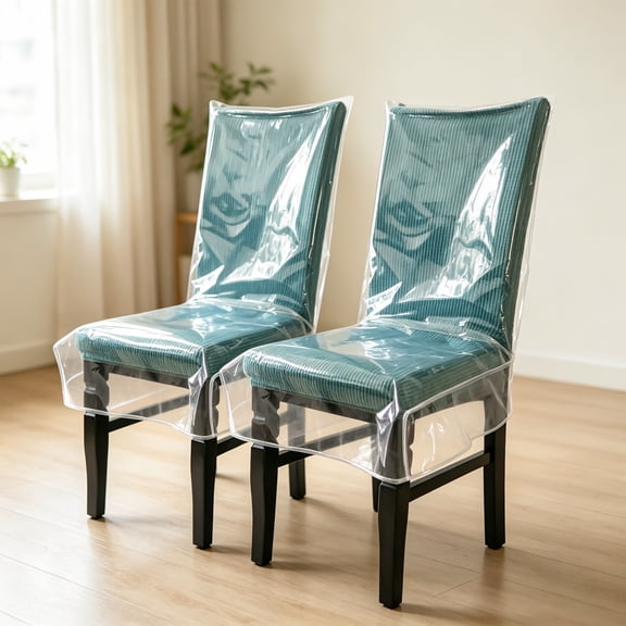 BZUEPRS Plastic Dining Chair Covers with Backrests,Clear PVC Seat Chair Protector Waterproof Cover,Fit W/21 x D/18 Inch (2 Pack)