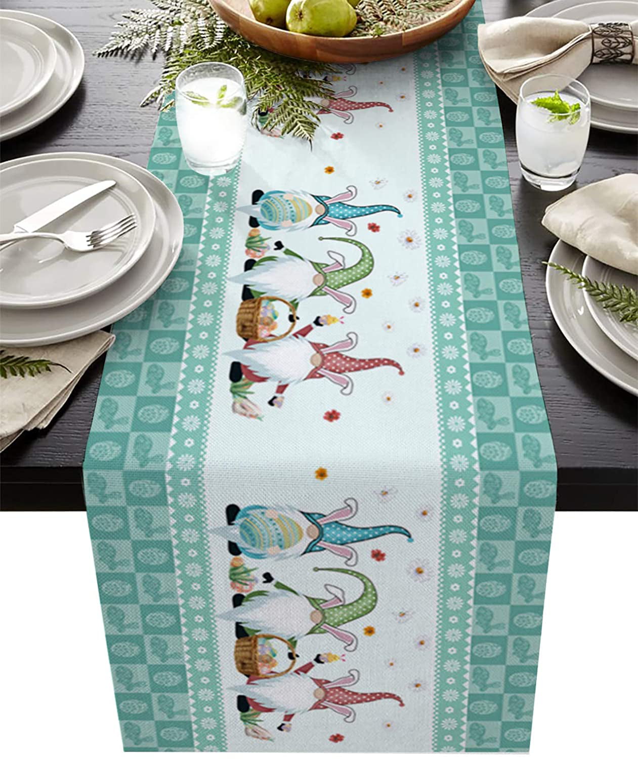 Coffee Table Runner Spring Easter Gnome Eggs Teal Green Buffalo Check Plaid Farmhouse Burlap Table Runner For Holiday Family Dinner Parties Gathering 13x90inch Walmart Com Walmart Com