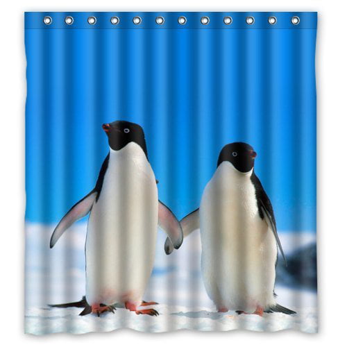 Penguin Mom Baby Fabric Shower Curtain Set 71X71" Waterproof Polyester Liner 