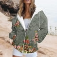 thumbnail image 2 of Floral Zip-Up Hoodie for Women, Long Sleeve Oversized Sweatshirt Jacket - Casual Loose Fit Lightweight Outerwear with Pockets Army Green L, 2 of 6