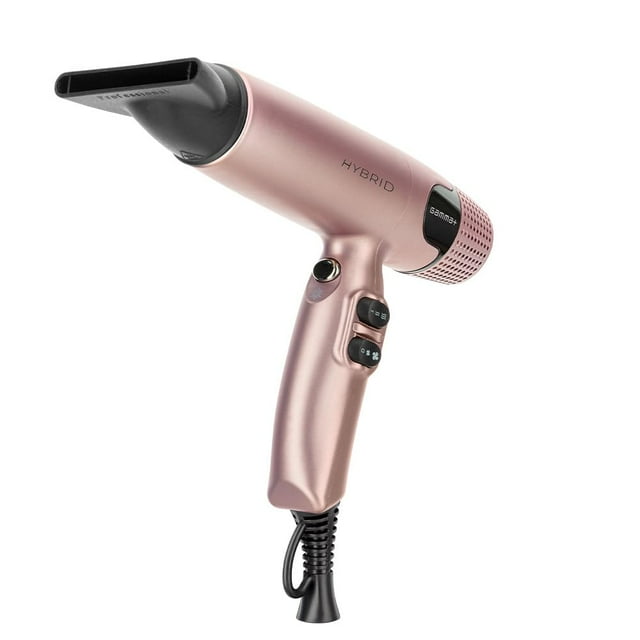 Secador de pelo profesional híbrido GAMMA+, ligero, con tecnología iónica y bajo nivel de ruido, con 2 boquillas y difusor (oro rosa)