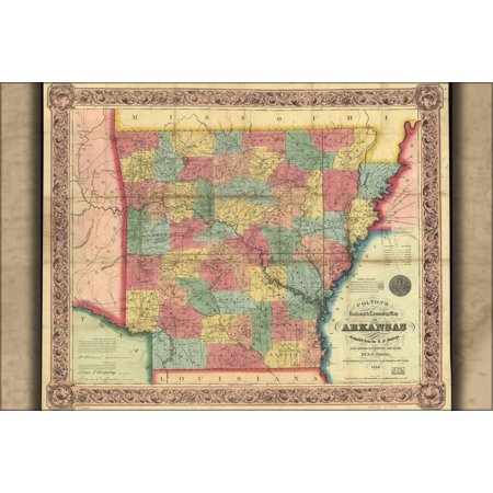 24"x36" Gallery Poster, Colton's railroad & township map of Arkansas 1854