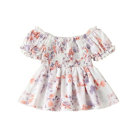 

Toddler Tops Girl Fashion Pleated Waist Closed Printed Top Fashionable Floral Bubble Sleeves Casual Children s Wear Woolen Top for Girls