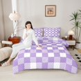 thumbnail image 4 of Homewish Purple White Grid 2pcs Bedding Comforter Set For Kids Children Teens,Geometric Buffalo Twin Comforter Sets,Minimalist Abstract Breathable Bedding Set,Microfiber Bedroom Decor,Reversible, 4 of 8