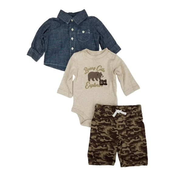 Infant Boys Outfit Beary Cute Explorer Baby Outfit Pants Shirt & Bear Bodysuit