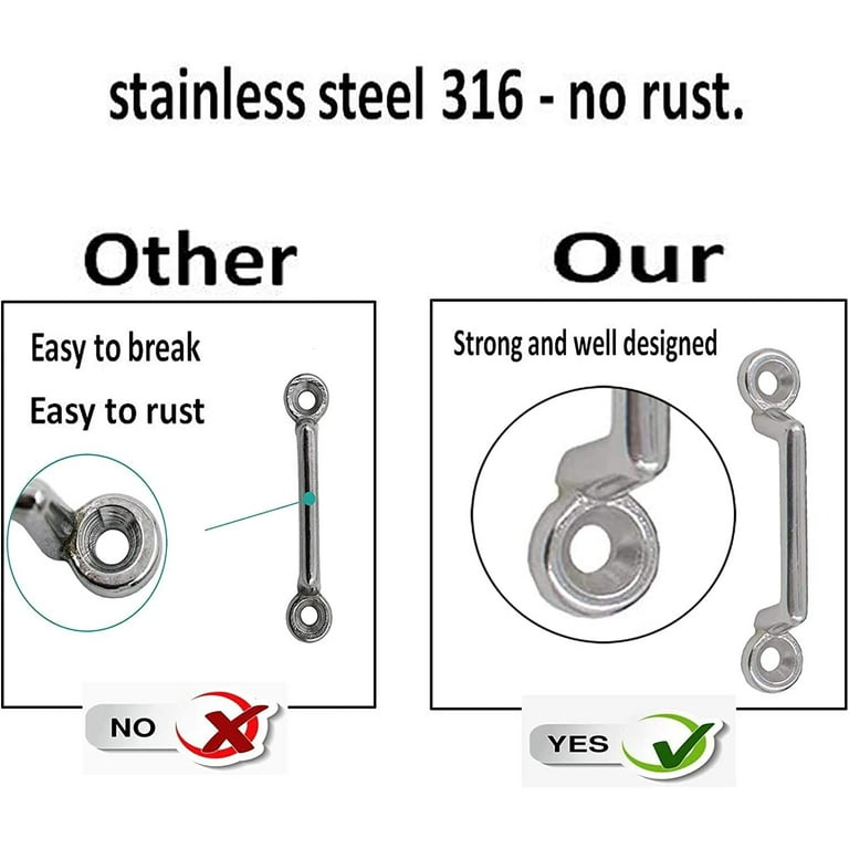 10 Pack 316 Stainless Steel Bimini Top Pad Eyes | Marine Grade Tie Down Loops For Boat, Kayak, Canoe Rigging