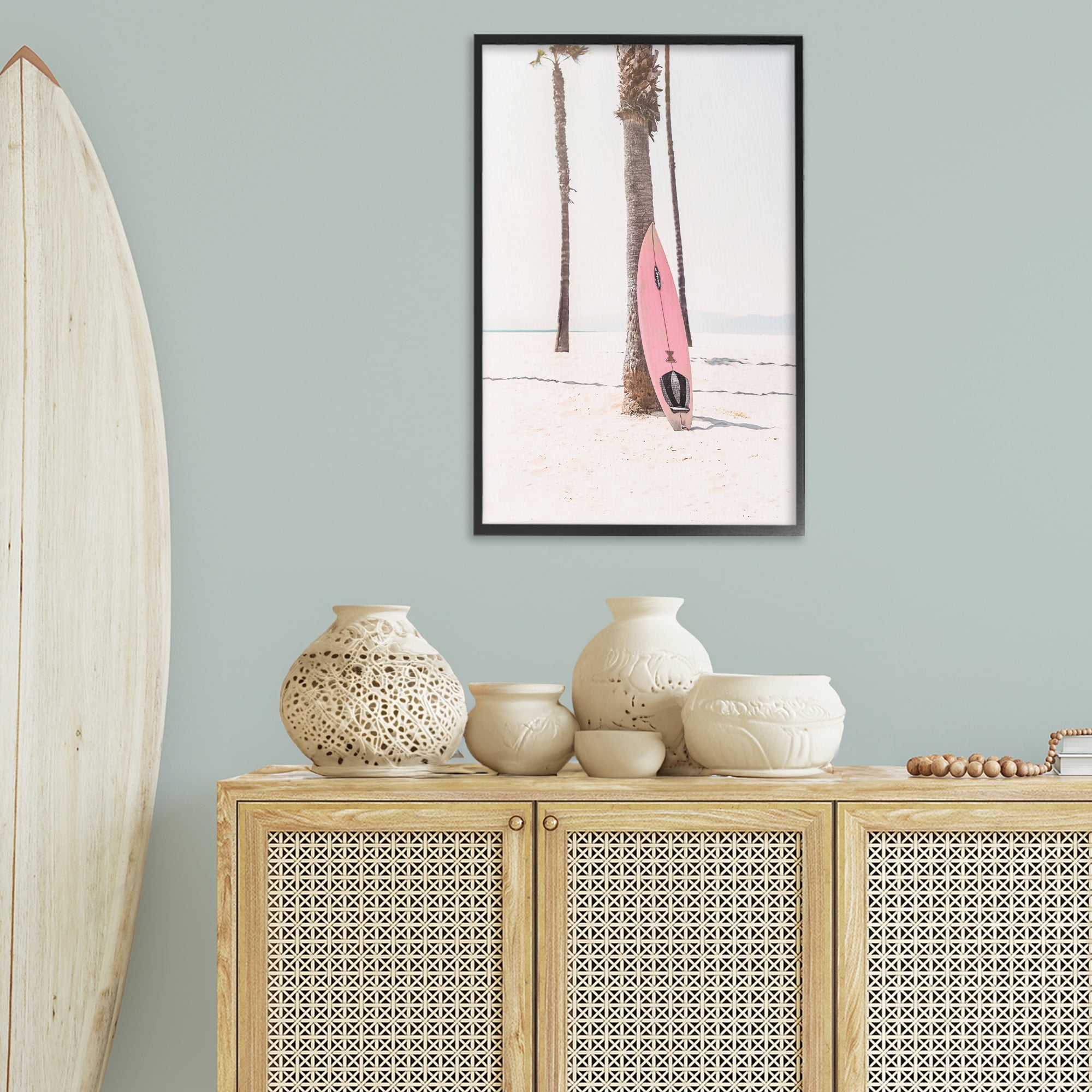 Stupell Industries Pink Surf Board Coastal Photography Black Framed Art Print Wall Art, 20 x 30