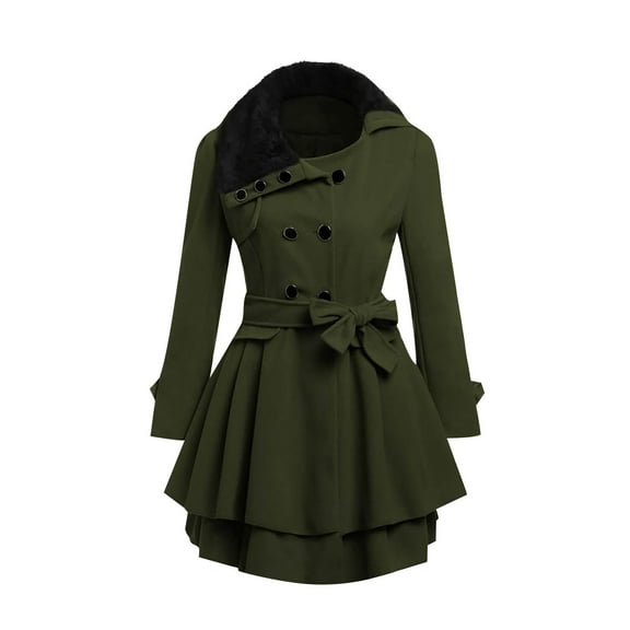 BONIXOOM Winter Coats For Women Crew Neck Button Down Long Sleeve Vacation Peacoats Jackets For Women Casual Army Green S(US:4)