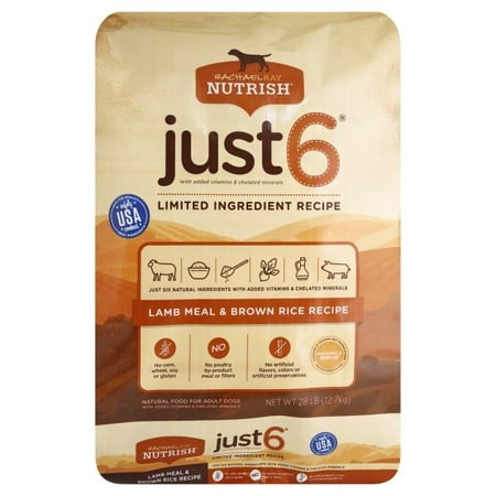 Rachael Ray Nutrish Just 6 Natural Dry Dog Food, Lamb Meal & Brown Rice Limited Ingredient Diet, 28 (Best Lamb And Rice Dog Food)