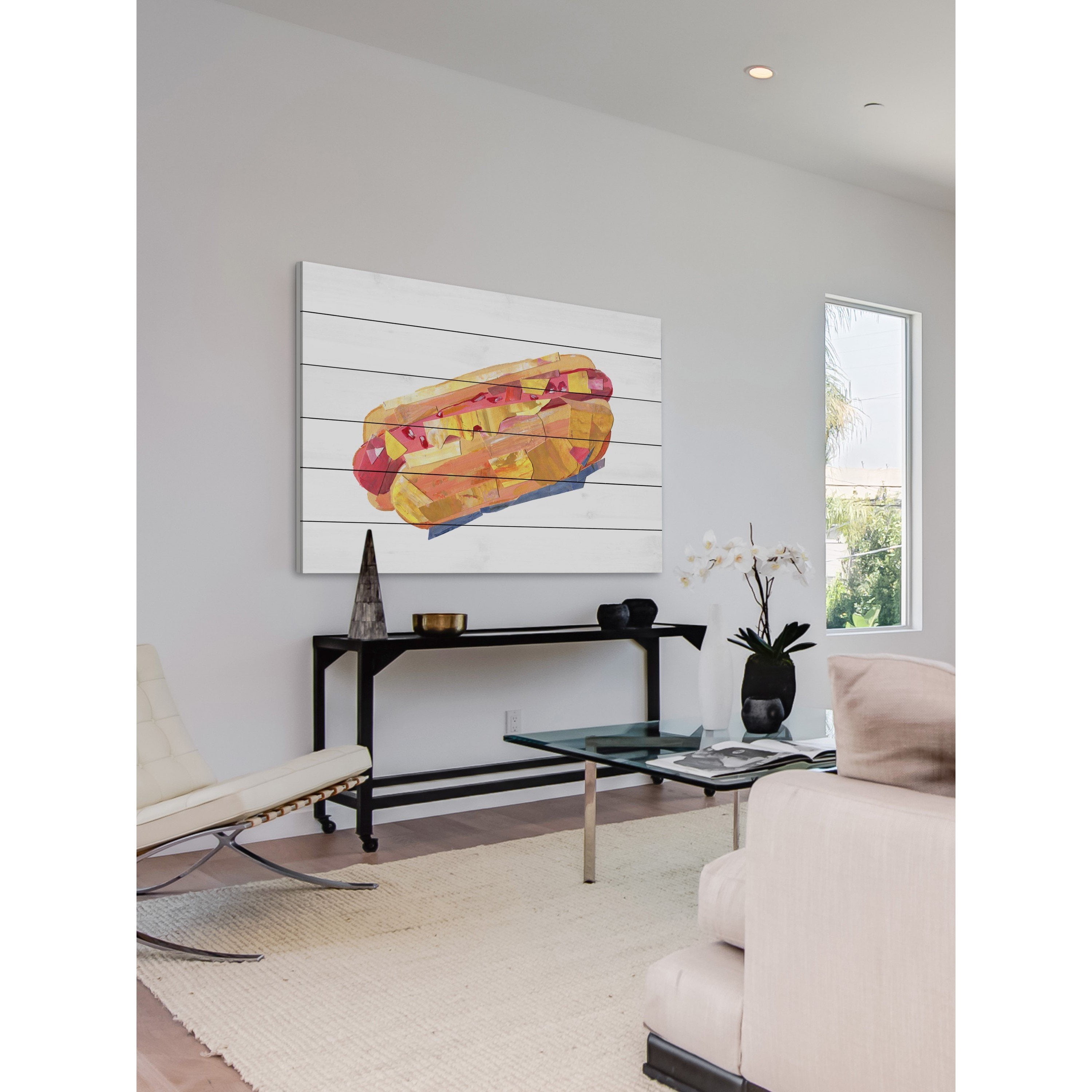 "Hotdog Sensation" Painting Print on White Wood