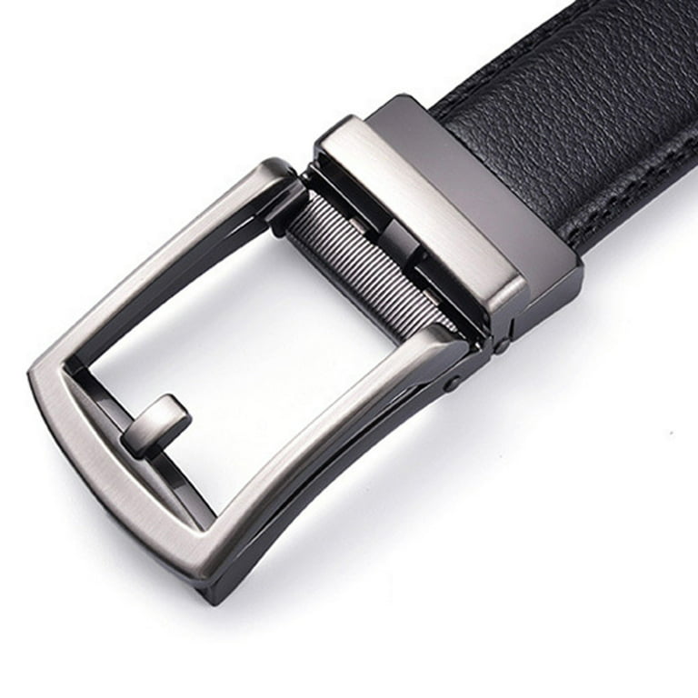  TWDYC Leather Men's Belt for Men Buckle Belt Automatic Ratchet  Waist Belt Black Jeans Strap (Color : A, Size : 110cm) : Everything Else