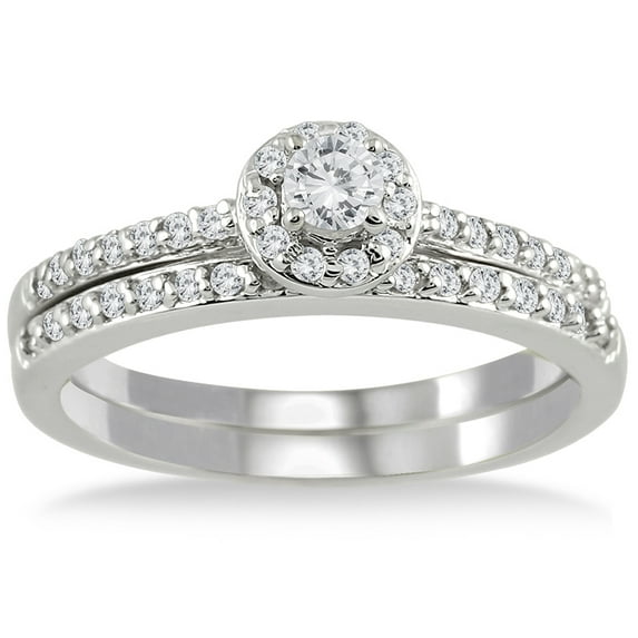 SZUL Women's 1/2 Carat TW Diamond Halo Bridal Set in 10K White Gold (J-K-L Color, I2-I3 Clarity)