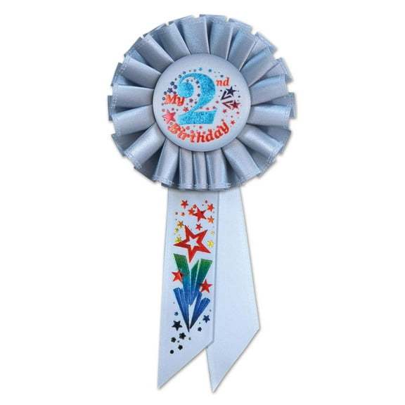 Beistle Biestle 3 1/4" x 6 1/2" My 2nd Birthday Rosette Blue 3/Pack RS052B