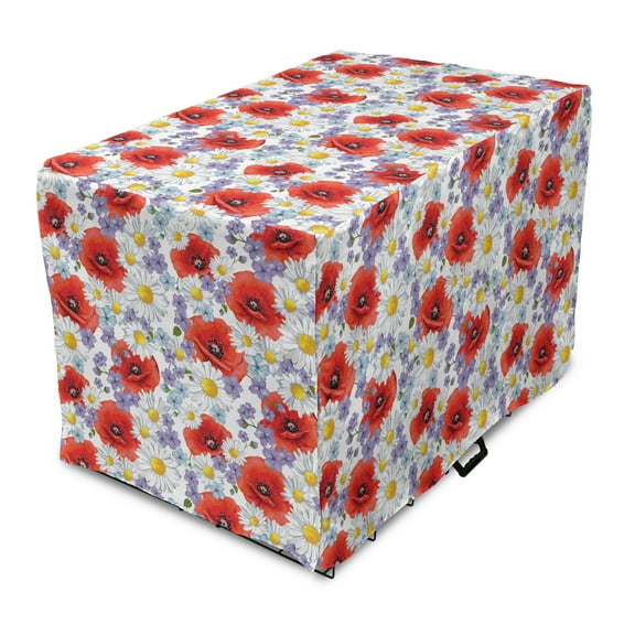 Flower Dog Crate Cover, Purple Flowers Poppy and Daisy Summer Nature Wildflowers Graphic, Easy to Use Pet Kennel Cover Small Dogs Puppies Kittens, 7 Sizes, Lavender Scarlet, by Ambesonne