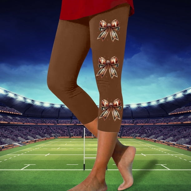MKLEKYY Leggings deportivos para mujer, leggings deportivos casuales de moda con estampado de rugby para mujer, pantalones de yoga, leggings capri 2113