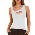 thumbnail image 2 of WULMLEO Cutout Tank Top for Women One Shoulder Ribbed Casual Tops for Summer Layering White M, 2 of 4