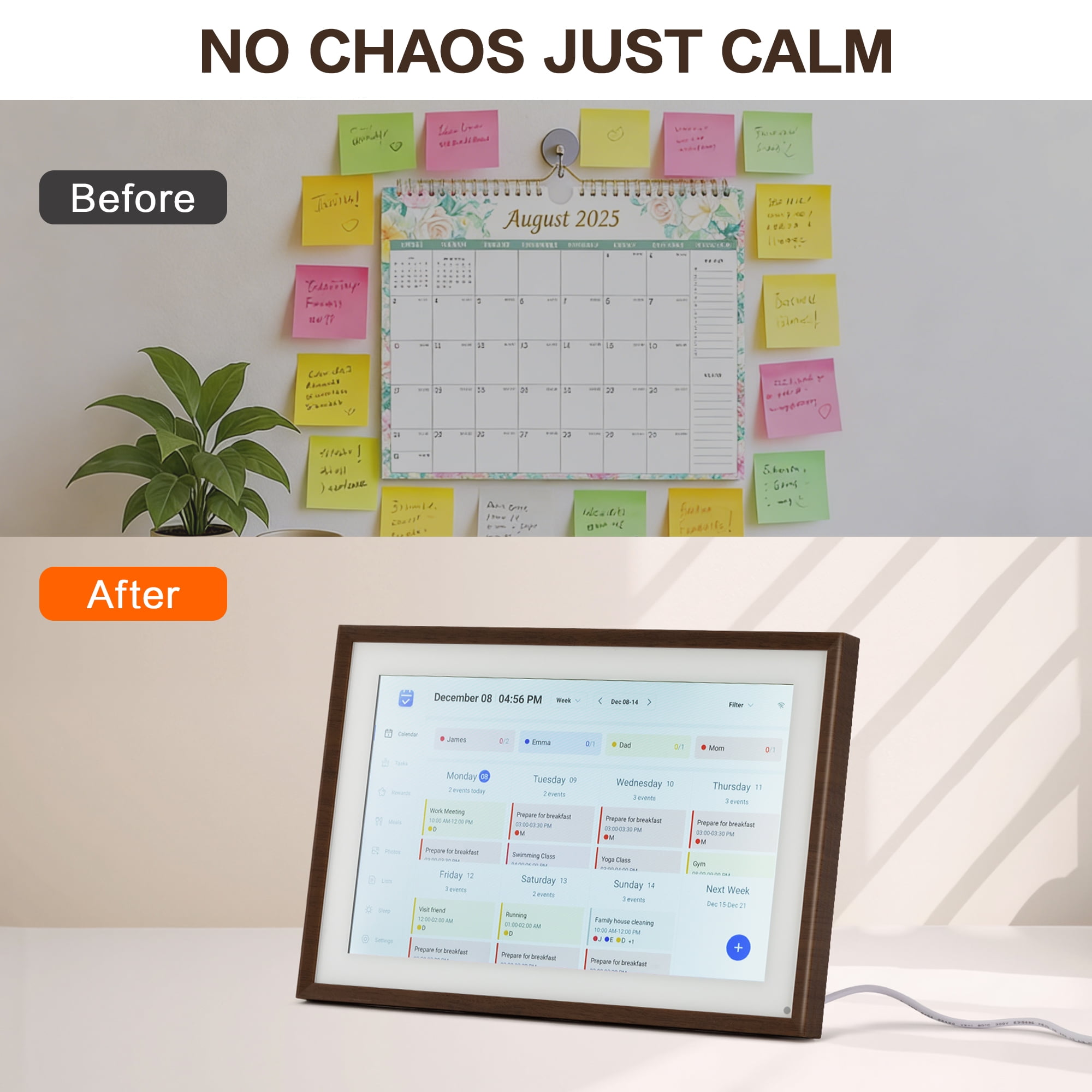 VUSIGN 10.1" Smart Digital Calendar & Chore Chart, Full HD Touchscreen Display WiFi Sync Electronic Planner for Family Schedules, Desk Stand Included - Share Photos/Videos