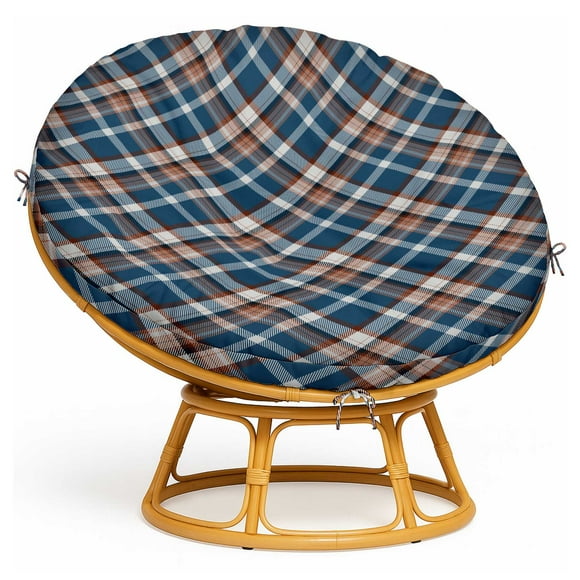 Vargottam Papasan Cushion Slipcover 55" - Durable Waterproof Fabric with Side Zipper & 8 Tie Strings - Patio/Indoor - Check Print