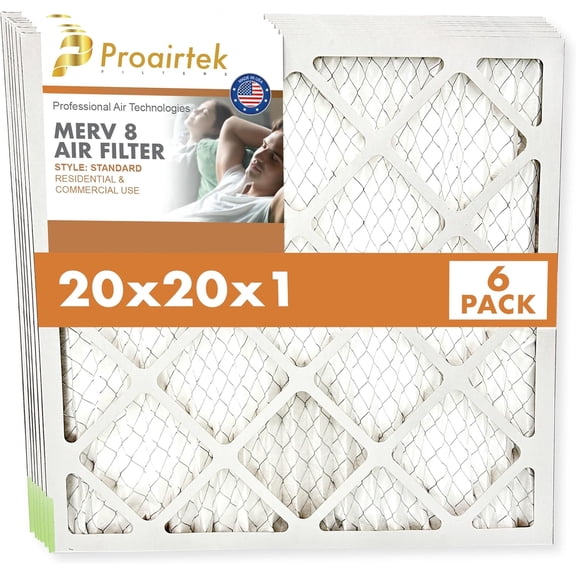 Proairtek AF20201M08SWH Model 20x20x1 Pack of 6 Air Filters, MERV 8; Ideal for Anyone Wanting Clean, Crisp Air in Their Home