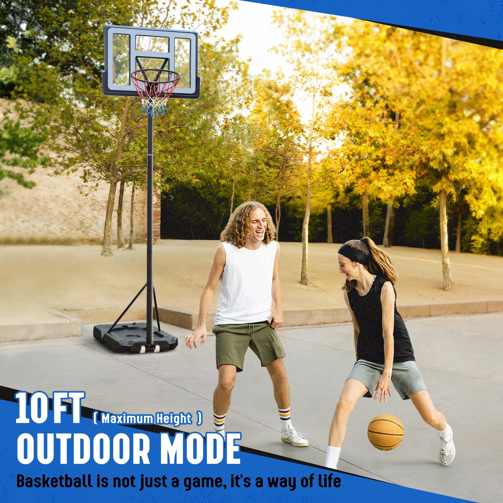 SERAY Basketball Hoop with 44 inch Backboard and 2 Wheels, Basketball Hoop Outdoor 3.8-10 feet Adjustable Height for Kids/Adults Outdoor/Indoor Sports