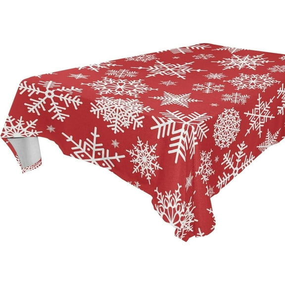 SKYSONIC 60"x108" Square Tablecloth with Christmas Pattern with White Snowflakes Prints, Anti-Wrinkle and Smooth Table Cloth for Kitchen/Home Party Decoration
