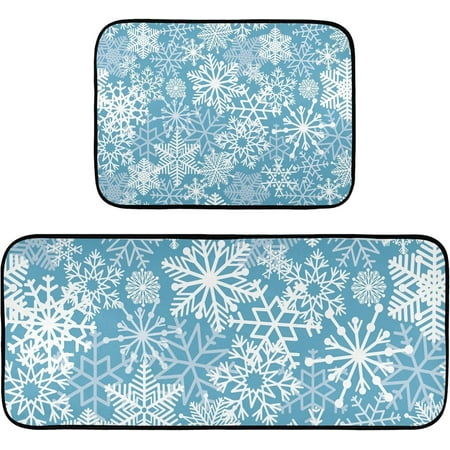 

Hyjoy 19.7 x47.2 +19.7 x27.6 Snowflake 2 Pieces Kitchen Rug Cushioned Anti-Fatigue Kitchen Rugs Set for Home Office Laundry