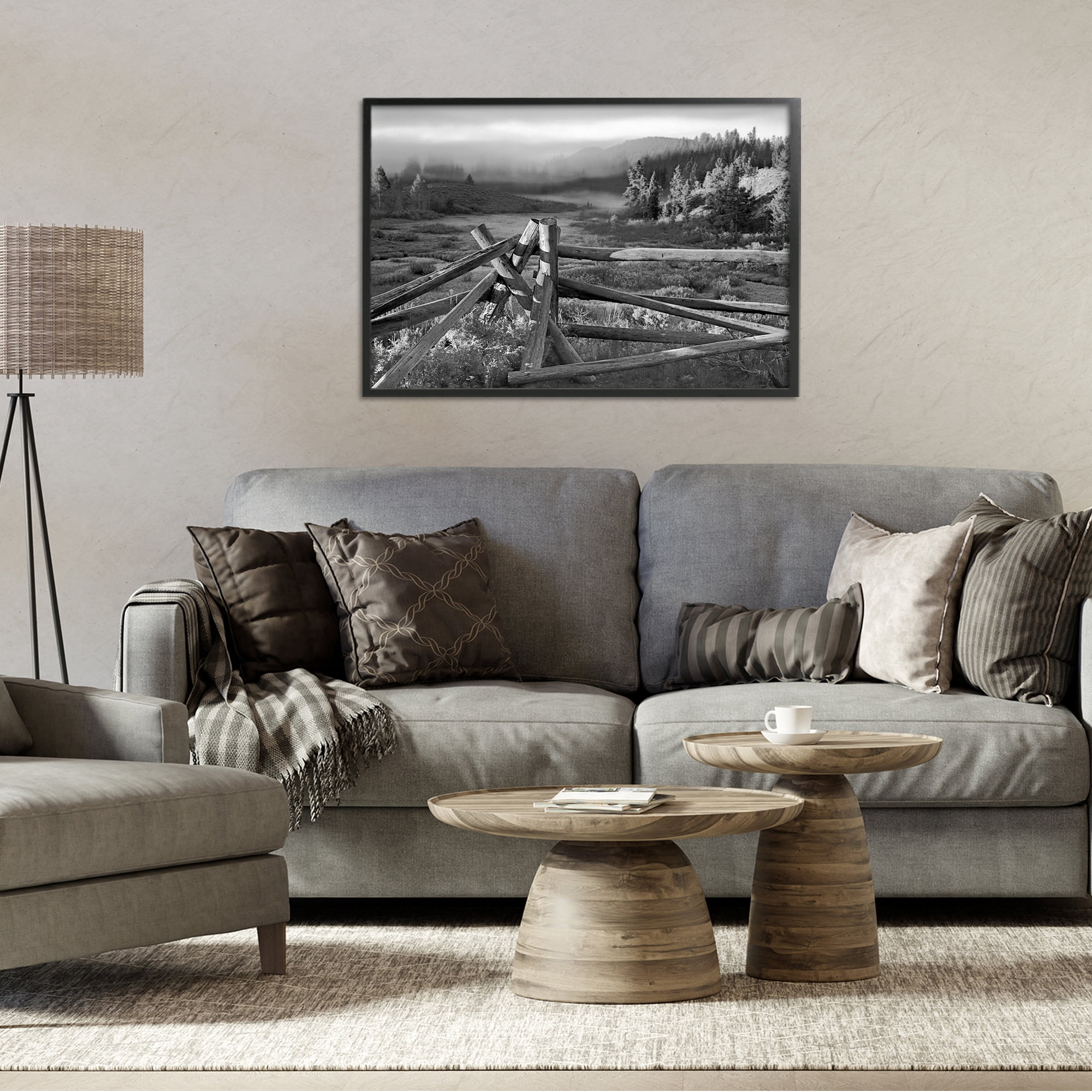 Grand Tetons Fence Beyond Black Framed Giclee Art, design by MJ Photography