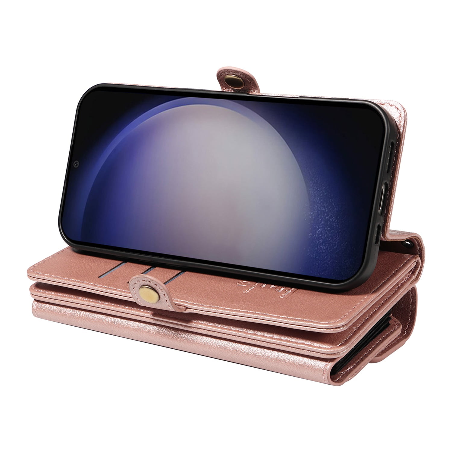 Dteck for Samsung Galaxy A16 5G Case Wallet with RFID Blocking Card Holder for WomenMen, PU Leather Magnetic Snap Flip Zipper Strap Crossbody Wallet Phone Cover 6.7",Rosegold