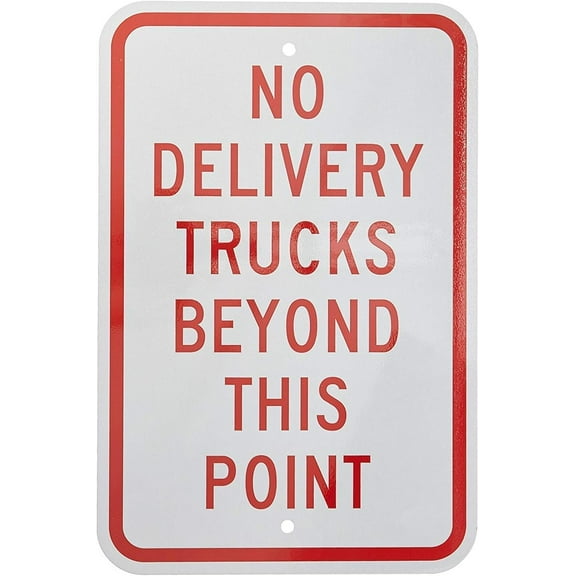 Metal Sign No Delivery Trucks Beyond This Point Red on White Sign 8" X 12"Wall Art Decor Warning Signs For Outdoor & Indoor Sign
