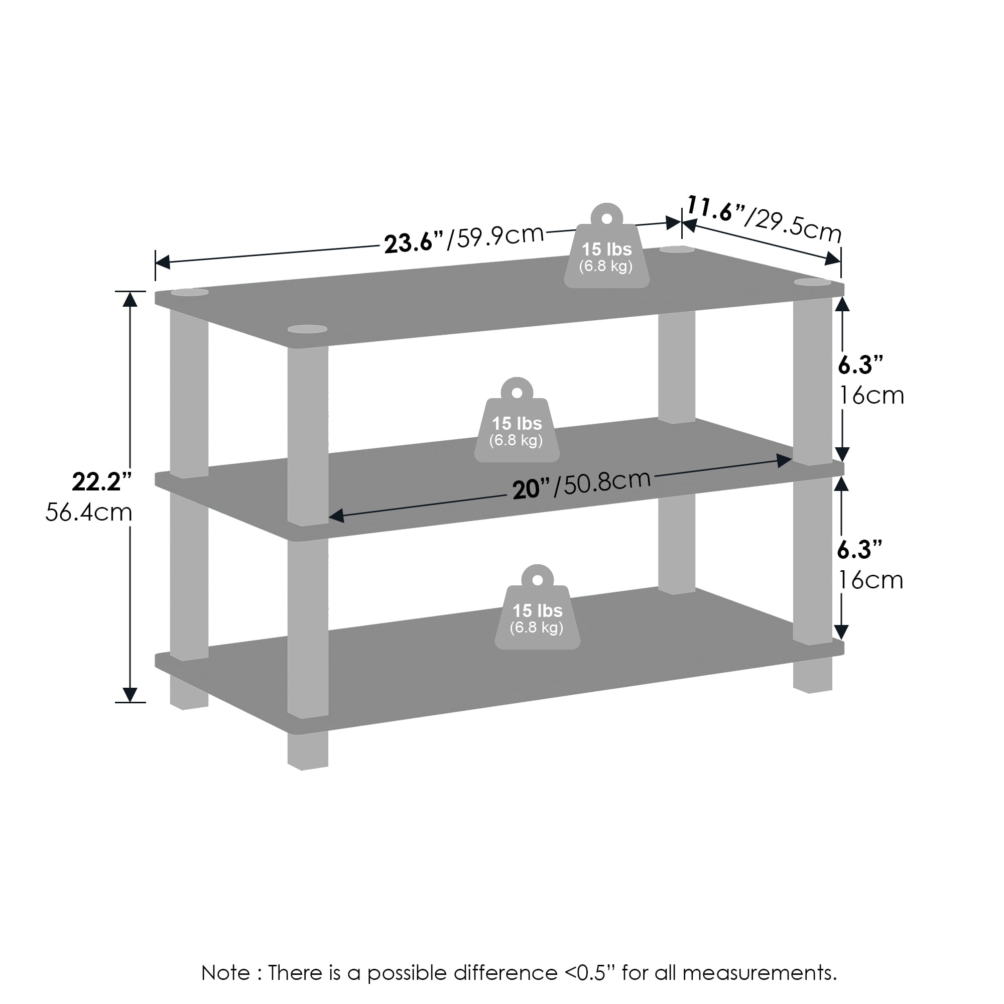 Furinno Turn-S-Tube 3-Tier Multipurpose Standing Shelves, Espresso/Black, Set of 2