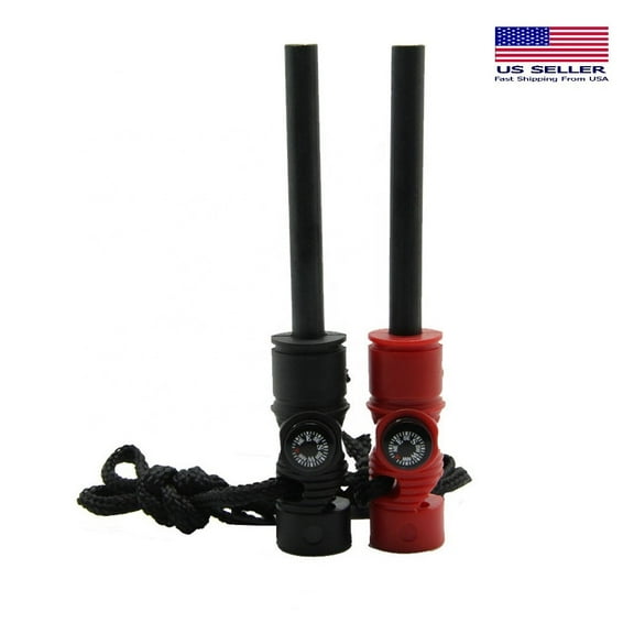 Flintsupplystore, 4 in 1 Outdoor Survival Flint Fire Starter Magnesium Fire Starter Rod with Compass, Saw, and Whistle