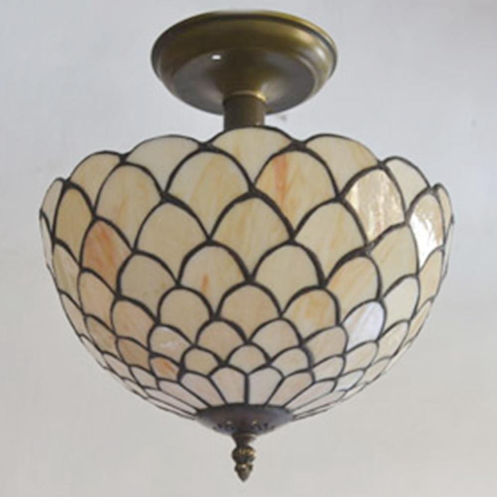 Kiven 11.8in Flush Mount Ceiling Light Fixture Dimmable, 2-Light Anti Glare Close to Ceiling Light with 15FT Plug-in Cord, Tiffany-Style Glass Chandelier for Bedroom Kitchen Hallway(No.3184)