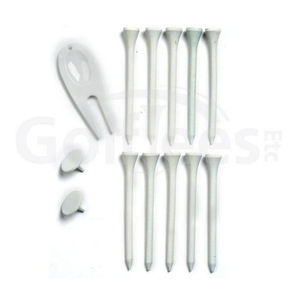 10 x 3 1/4" Golf Combo / Tournament Packs - 10 Tees, 2 Ball Markers, 1 Divot Tool Per Pack
