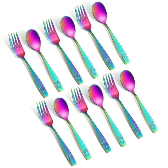 Utensilios para niños pequeños Pimoys Rainbow, juego de 12 piezas